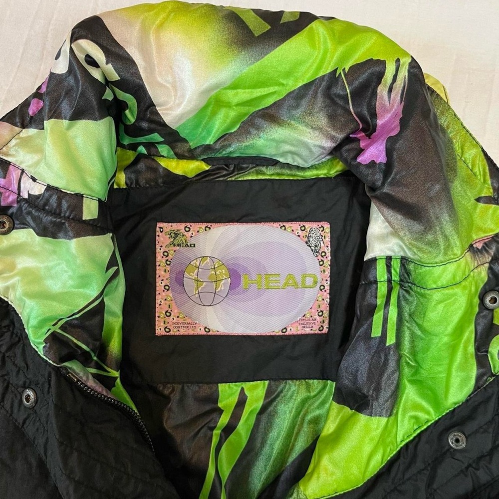 1980s Ski Suit Snowsuit by HEAD‎ belted in purple, black, yellow green size M - Picture 5 of 8